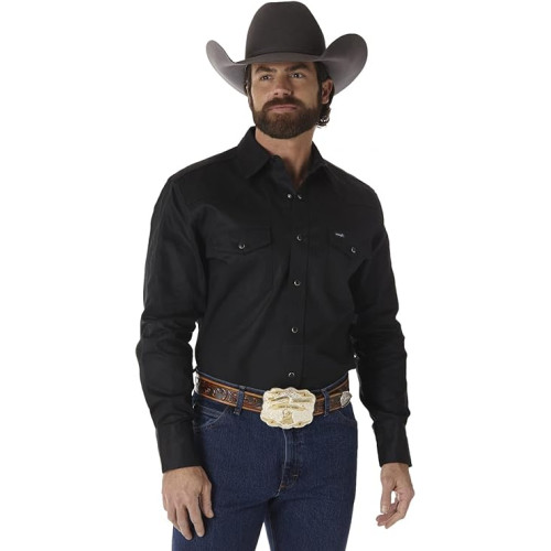 Wrangler Firm Finish Camicia Western Uomo Rawhide - Autentico Stile Cowboy, Taglio Alto, Colore Blu Denim